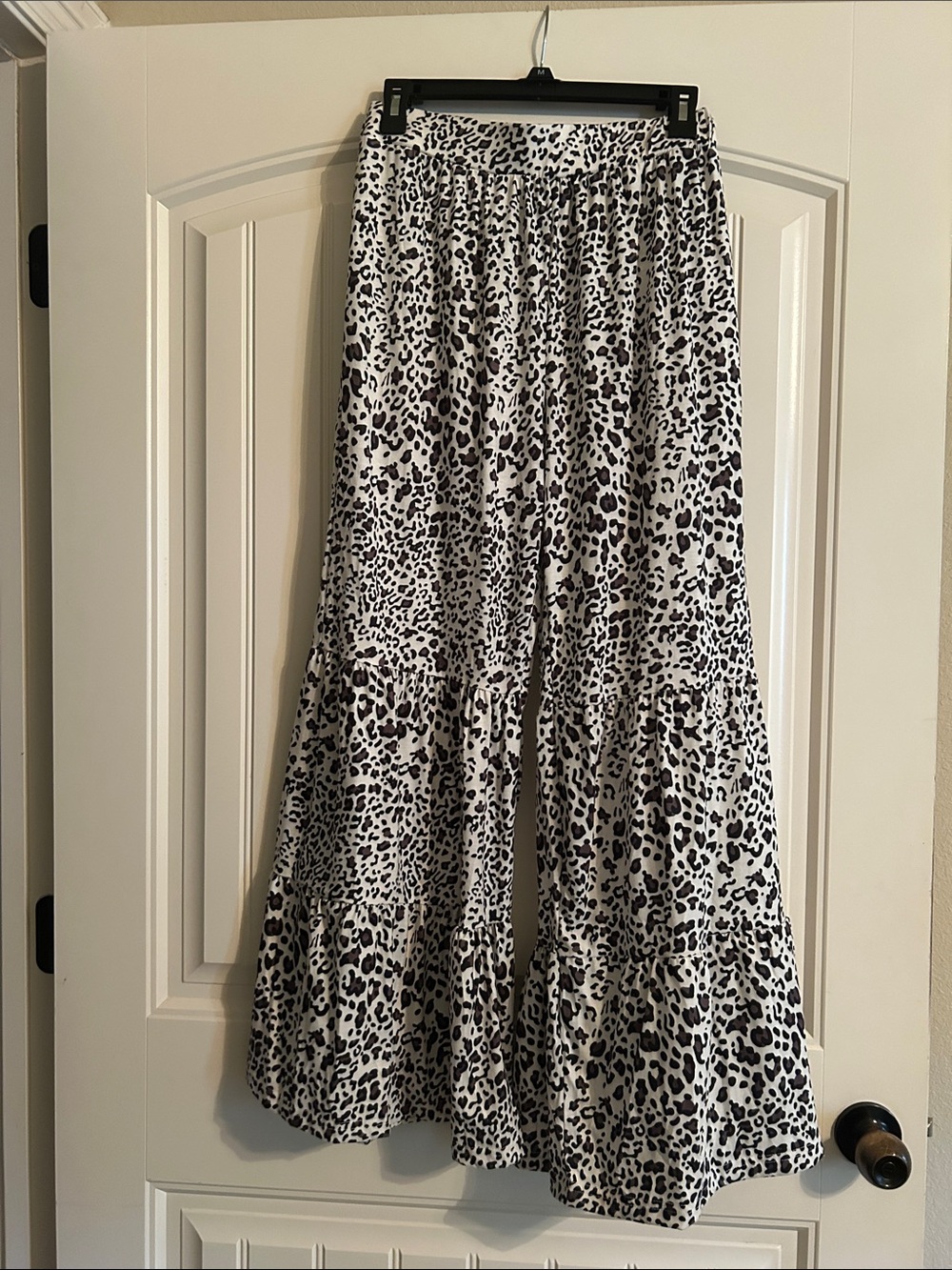 Black and white Leopard Print ruffle Flare Pants -